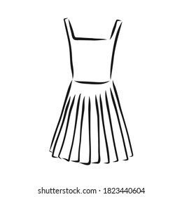 women's dresses. Hand drawn vector illustration. Black outline drawing isolated on white background women's dress, vector sketch illustration