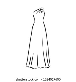 women's dresses. Hand drawn vector illustration. Black outline drawing isolated on white background women's dress, vector sketch illustration