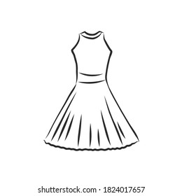 vestidos de mujeres. Ilustración vectorial dibujada a mano. Dibujo del contorno negro aislado en el fondo blanco vestido de mujer, ilustración del bosquejo vectorial