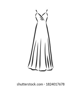 women's dresses. Hand drawn vector illustration. Black outline drawing isolated on white background women's dress, vector sketch illustration