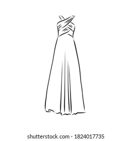 women's dresses. Hand drawn vector illustration. Black outline drawing isolated on white background women's dress, vector sketch illustration