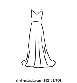 women's dresses. Hand drawn vector illustration. Black outline drawing isolated on white background women's dress, vector sketch illustration