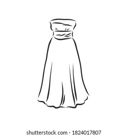 women's dresses. Hand drawn vector illustration. Black outline drawing isolated on white background women's dress, vector sketch illustration