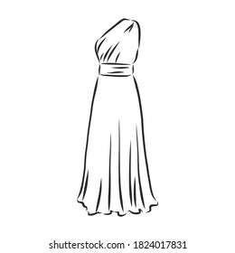 women's dresses. Hand drawn vector illustration. Black outline drawing isolated on white background women's dress, vector sketch illustration