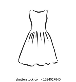 vestidos de mujeres. Ilustración vectorial dibujada a mano. Dibujo del contorno negro aislado en el fondo blanco vestido de mujer, ilustración del bosquejo vectorial