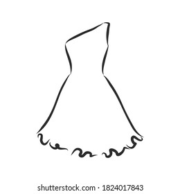women's dresses. Hand drawn vector illustration. Black outline drawing isolated on white background women's dress, vector sketch illustration