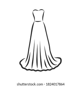 women's dresses. Hand drawn vector illustration. Black outline drawing isolated on white background women's dress, vector sketch illustration