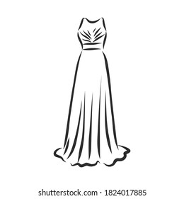 women's dresses. Hand drawn vector illustration. Black outline drawing isolated on white background women's dress, vector sketch illustration