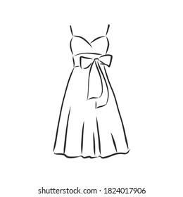 vestidos de mujeres. Ilustración vectorial dibujada a mano. Dibujo del contorno negro aislado en el fondo blanco vestido de mujer, ilustración del bosquejo vectorial