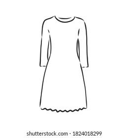 women's dresses. Hand drawn vector illustration. Black outline drawing isolated on white background women's dress, vector sketch illustration