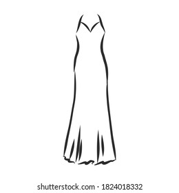 women's dresses. Hand drawn vector illustration. Black outline drawing isolated on white background women's dress, vector sketch illustration