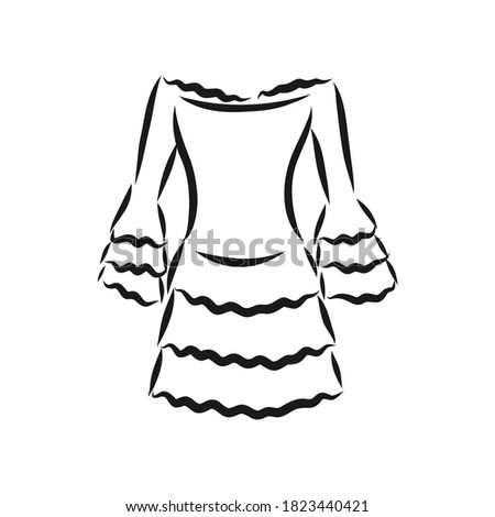 women's dresses. Hand drawn vector illustration. Black outline drawing isolated on white background women's dress, vector sketch illustration