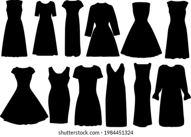 Women's dresses in the set. Vector image.
