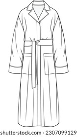 womens dressing gown flat sketch vector illustration bath rob technical cad drawing template