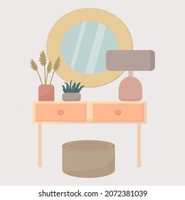 Women's dressing table.  Furniture for the room.  A mirror with a table for beauty guidance. Interior. 