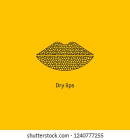 Womens dry chapped lips, icon dry lips, chapped lips. Vector illustration