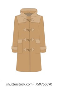 Women's duffle coat. Cashmere and wool. Trendy model of women's wardrobe. Vector illustration