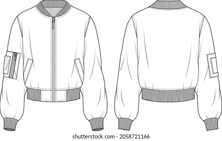 Womens Elastic Hem Zipup Bomber Jacket Stock Vector (Royalty Free ...