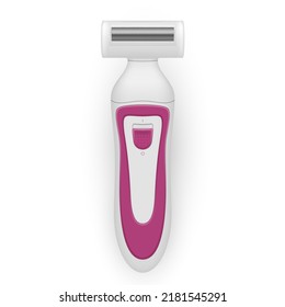 Women's electric razor with on off button realistic vector illustration. Female body shaving equipment for smooth skin care. Daily depilation grooming hygiene. Stainless hair remover cutter epilation