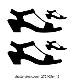 Elegante T-Strap High Heel Sandálias Silhueta Coleção de Mulheres, Ilustração de Calçado Elegante para Design de Moda e Marketing de Varejo
