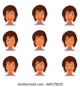 Women's emotions and feelings. Facial expression. A set of vector illustration.