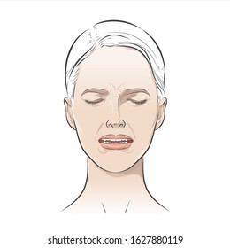 Women's emotions, negative feelings. Portrait of annoyed, enraged, dissatisfied, scared, furious. screaming out face clenching teeth. Facial expression anger, fury, wrath concept. Vector illustration.