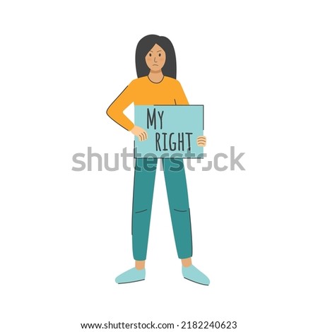 Womens empowerment vector illustration. Women's protest against abortion ban and abortion law. Break bias concept. Protection womens rights, girl with poster in her hands