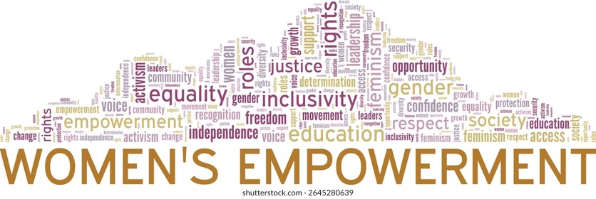 Empoderamento feminino palavra nuvem design conceitual isolado no fundo branco.