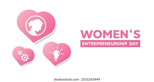 Womens Entrepreneurship Day. Women, heart and more. Great for cards, banners, posters, social media and more. White background. 