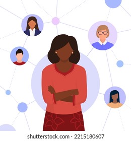 Women's entrepreneurship, empowerment and collaboration: woman connecting with other women in a network, banner with copy space