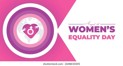 Día de la Igualdad de la Mujer. 26 de agosto. Concepto de Festiva. Plantilla de fondo, Anuncio, tarjeta, cartel con inscripción de texto. Vector EPS10 ilustración.