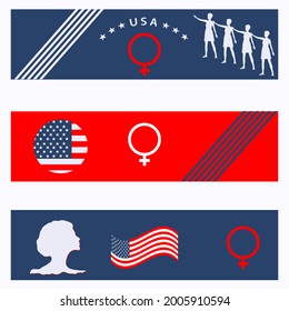 Women's Equality Day. August, 26th. Set Banner horizontal with symbols.