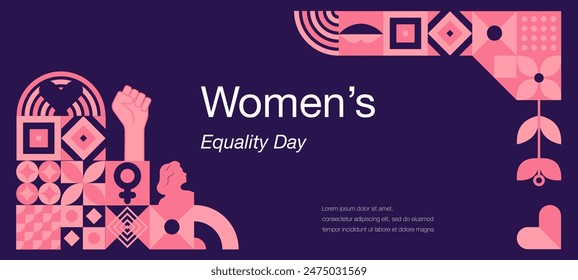 Women's Equality Day. August. Geometric template,web banner dedicated to women's history month. The concept of women's equality day. Poster, greeting card, banner and background