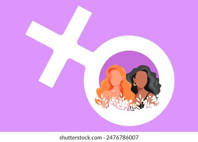 Women's Equality Day banner. Beautiful girl black and redhead in the sign of Venus. Purple background