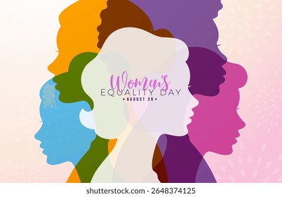 Women's Equality Day Banner Design. August 26 National Female Holiday in United States. USA Celebration Template with Woman Face Silhouette on Clean Background for Flyer, Greeting Card, Web Banner