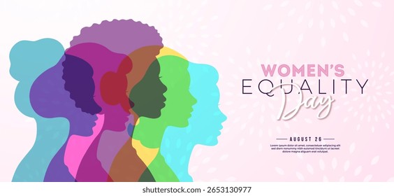 Women's Equality Day Banner Design. August 26 National Female Holiday in United States. USA Celebration Template with Woman Face Silhouette on Clean Background for Flyer, Greeting Card, Web Banner