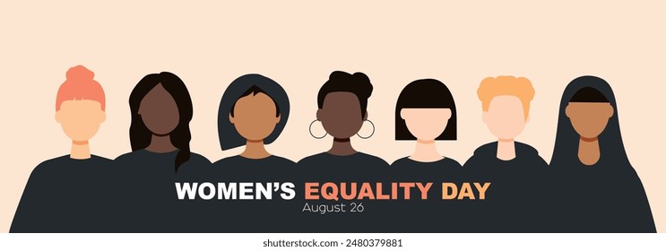Women's Equality Day banner. Different women stand together.