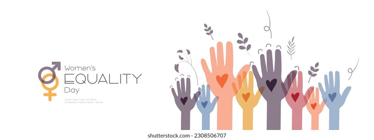 Women's Equality Day banner. Raised hands. svg