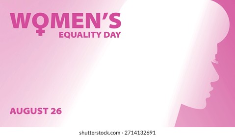 Anuncio del Día de la Igualdad de la Mujer. Ilustración vectorial con silueta femenina para cartel, panel de Web, evento, redes sociales. Fondo Horizontal minimalista rosa, fondo con energía femenina