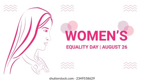 Women's Equality Day card with women's illustration beside text. Great for happy Women's Day celebration