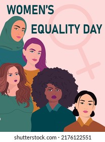 Womens equality day. Concept of woman, femininity, diversity, independence and equality. Vector illustration.