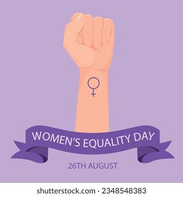 Women's Equality Day. Female holiday, celebrated annually in August 26. Women right history month. Feminism concept. Poster, greeting card, banner, text and background. Vector illustration. Editable.