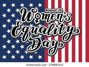 women's equality day lettering text with the USA flag. calligraphy for print or web. august celebrations.