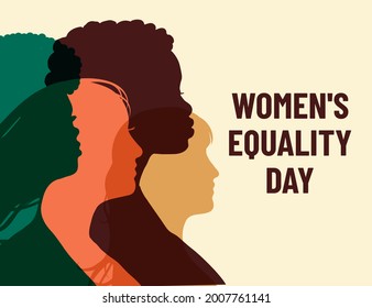 Women's Equality Day. Poster with different women. Female holiday