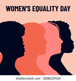 Women's Equality Day. Poster with different women. Female holiday