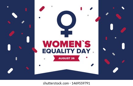 Women's Equality Day in United States. Female holiday, celebrated annually in August 26. Women right history month. Feminism concept. Poster, greeting card, banner and background. Vector illustration