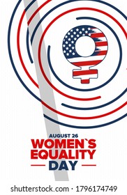 Women's Equality Day in United States. Female holiday, celebrated annually in August 26. Women right history month. Feminism concept. Poster, greeting card, banner and background. Vector illustration