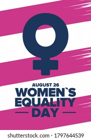 Women's Equality Day in United States. Female holiday, celebrated annually in August 26. Women right history month. Feminism concept. Poster, greeting card, banner and background. Vector illustration