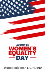 Women's Equality Day in United States. Female holiday, celebrated annually in August 26. Women right history month. Feminism concept. Poster, greeting card, banner and background. Vector illustration