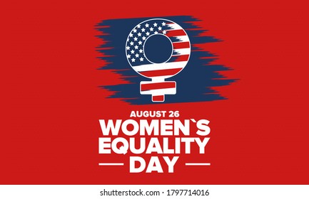 Women's Equality Day in United States. Female holiday, celebrated annually in August 26. Women right history month. Feminism concept. Poster, greeting card, banner and background. Vector illustration